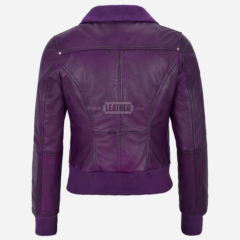AIVIE Women's Leather Bomber Jacket