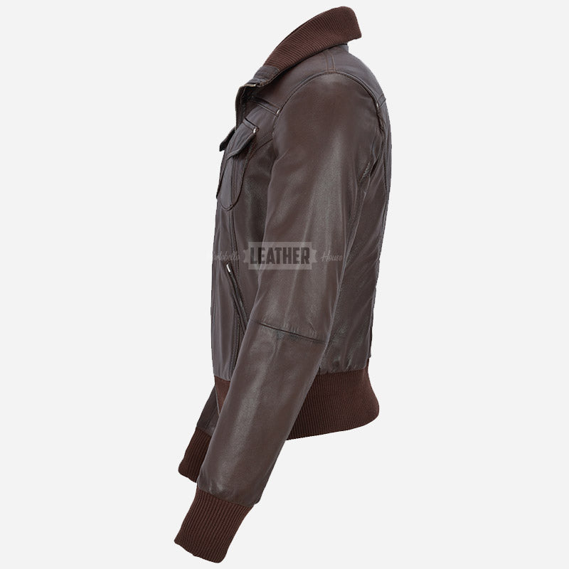 AIVIE Women's Leather Bomber Jacket