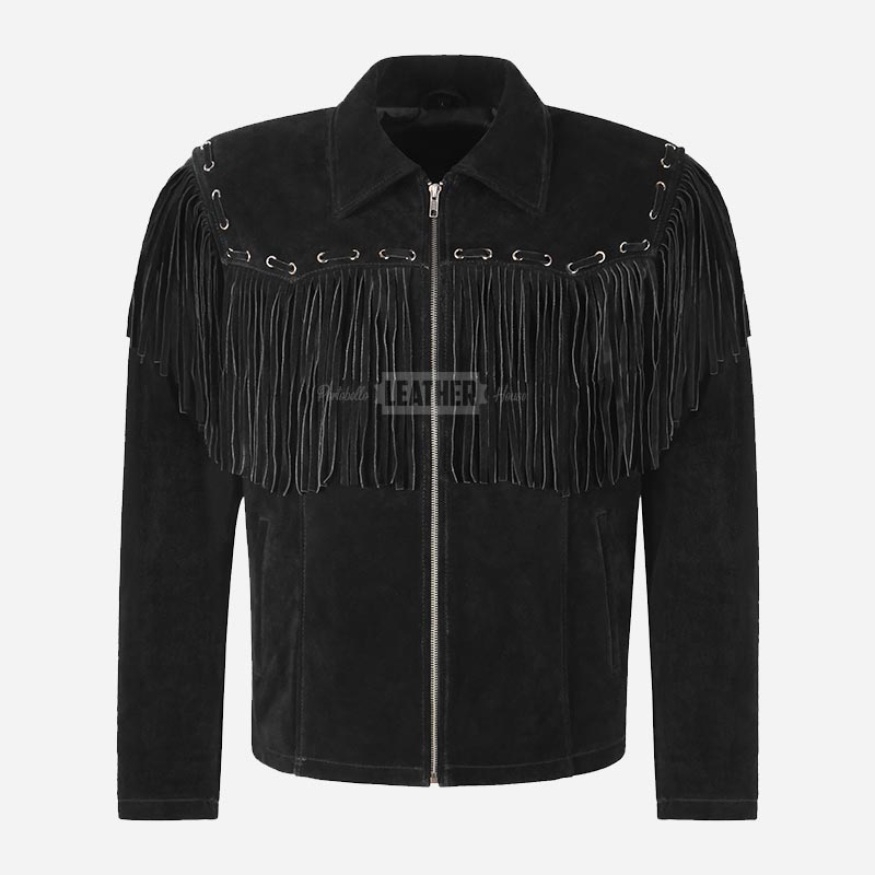 AXOR Men's Black Suede Fringe Jacket