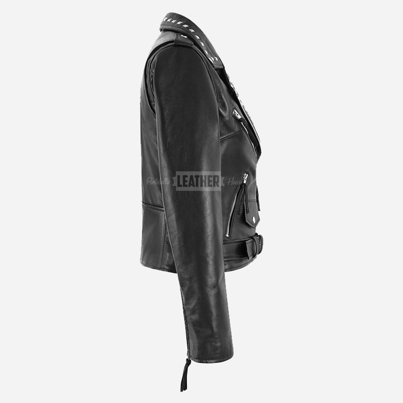 SYSSA Women’s Studded Leather Biker Jacket