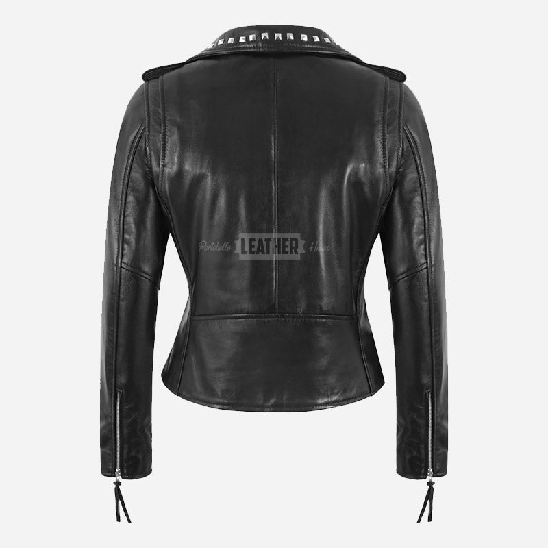 SYSSA Women’s Studded Leather Biker Jacket