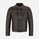 JAXELY Men's Trucker Leather Denim Jacket