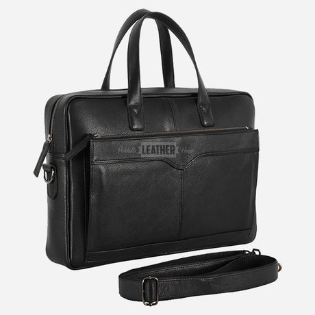 Leather Briefcase Laptop Bag Black