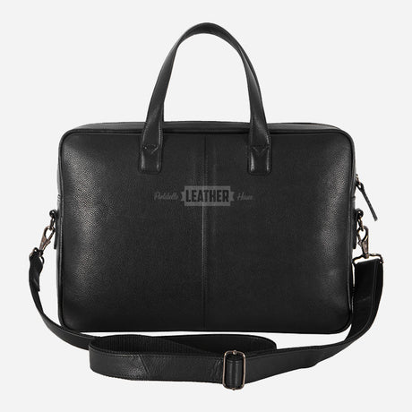 Leather Briefcase Laptop Bag Black