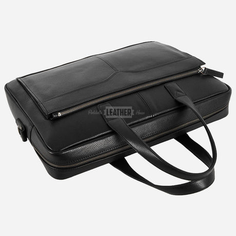 Leather Briefcase Laptop Bag Black