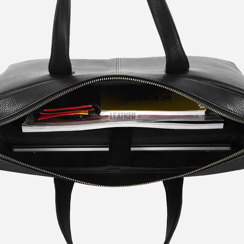 Leather Briefcase Laptop Bag Black