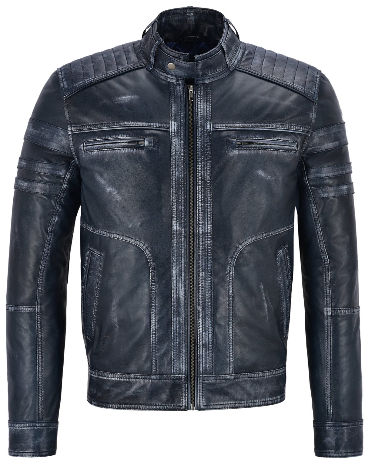 ONYXRIDE Men's Navy Leather Racer Jacket