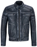 ONYXRIDE Men's Navy Leather Racer Jacket