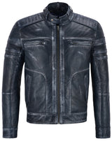 ONYXRIDE Men's Navy Leather Racer Jacket