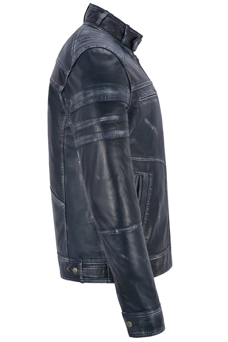 ONYXRIDE Men's Navy Leather Racer Jacket