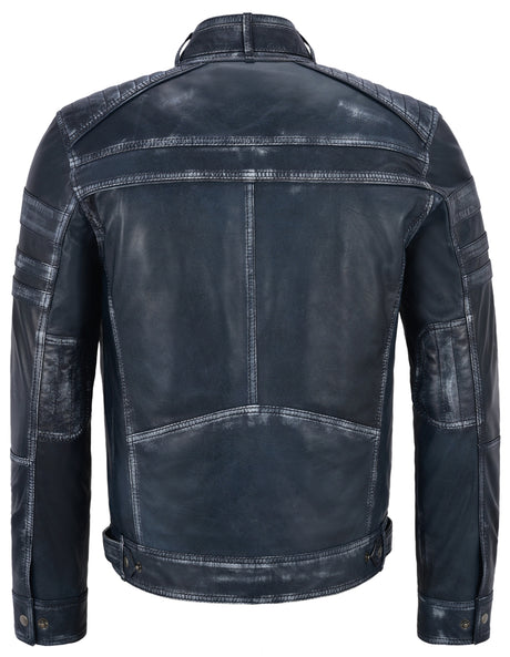 ONYXRIDE Men's Navy Leather Racer Jacket