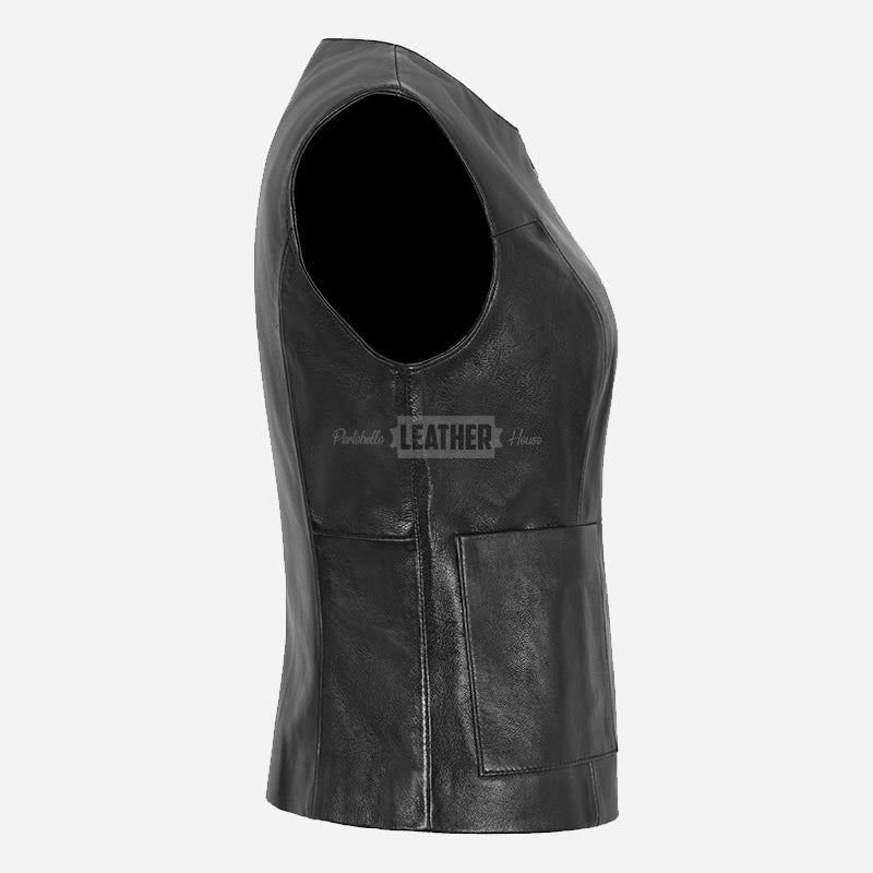 ZENOVA Collarless Round Neck Leather Waistcoat