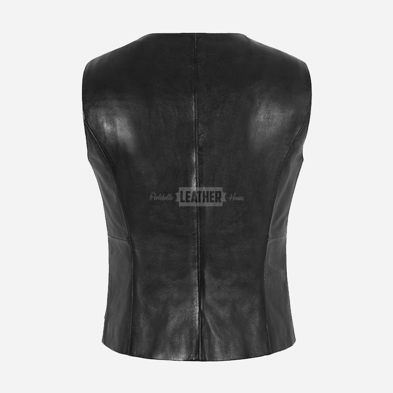 ZENOVA Collarless Round Neck Leather Waistcoat