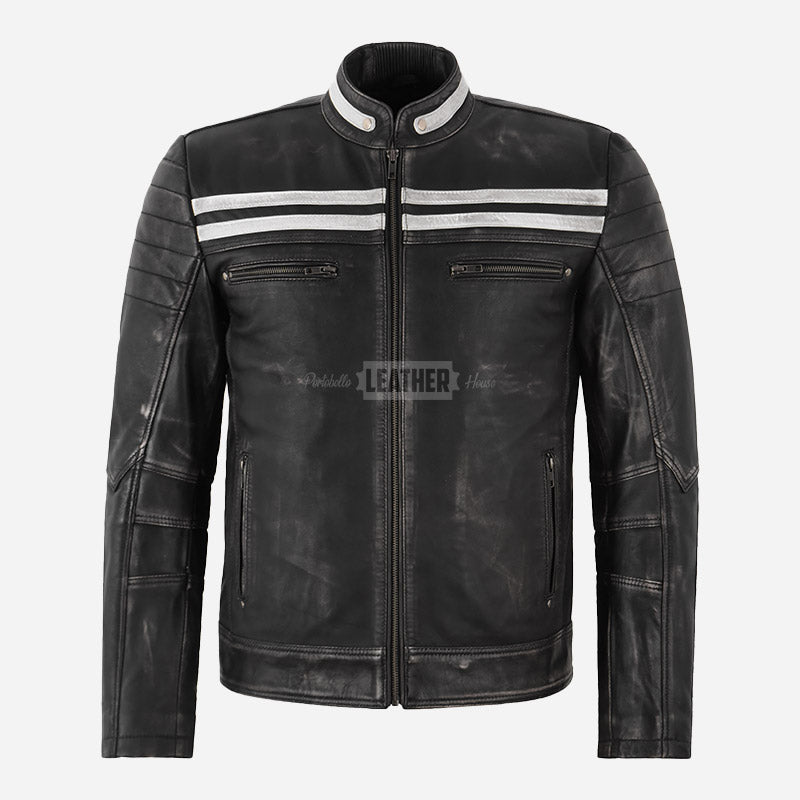 JORAX Men's Black Vintage Leather Racer Jacket