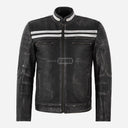JORAX Men's Black Vintage Leather Racer Jacket