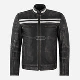 JORAX Men's Black Vintage Leather Racer Jacket
