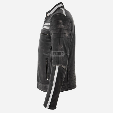 JORAX Men's Black Vintage Leather Racer Jacket