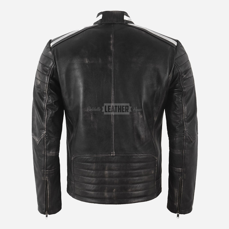 JORAX Men's Black Vintage Leather Racer Jacket