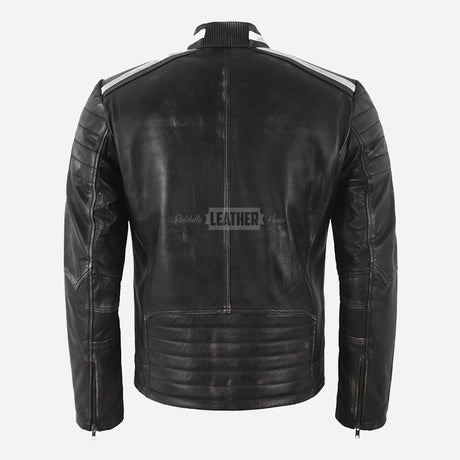 JORAX Men's Black Vintage Leather Racer Jacket