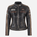 SIZMA Women's Leather Biker Jacket Black Vintage