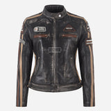 SIZMA Women's Leather Biker Jacket Black Vintage