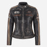 SIZMA Women's Leather Biker Jacket Black Vintage