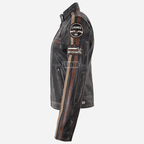 SIZMA Women's Leather Biker Jacket Black Vintage