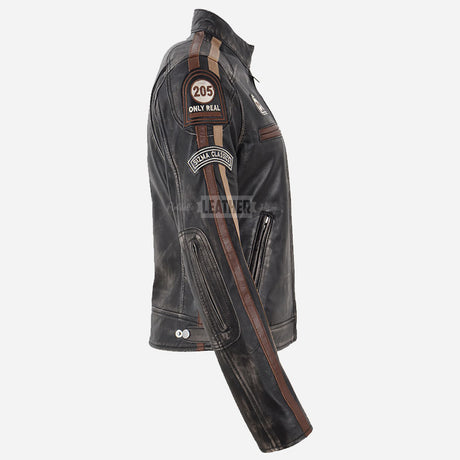 SIZMA Women's Leather Biker Jacket Black Vintage