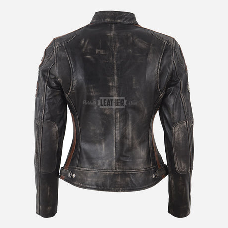 SIZMA Women's Leather Biker Jacket Black Vintage
