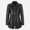 ELISE Women's Long Collared Leather Jacket Black