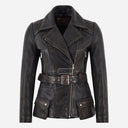NAYSI Belted Leather Biker Jacket for Women
