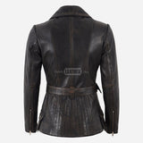 NAYSI Belted Leather Biker Jacket for Women