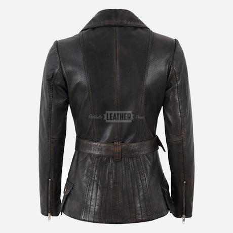 NAYSI Belted Leather Biker Jacket for Women