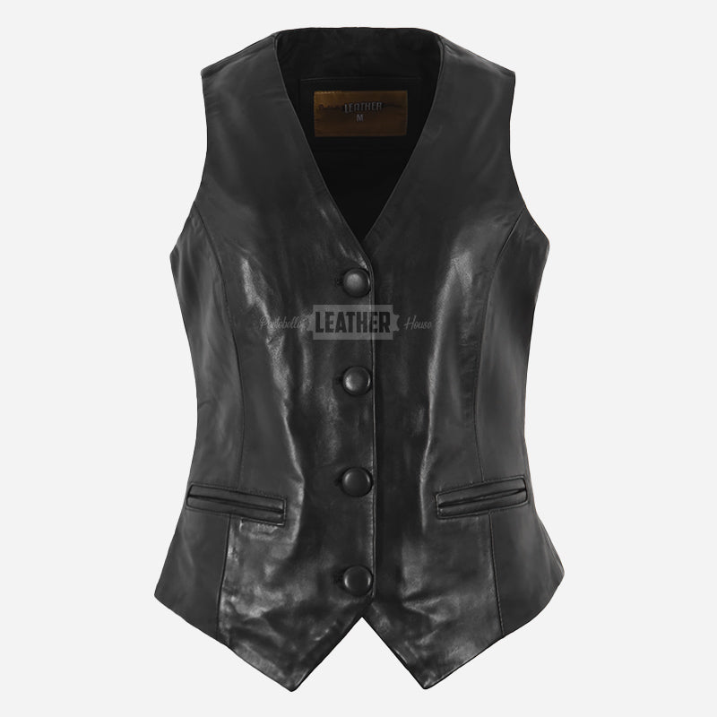 ISOLDE Women's Black Leather Waistcoat