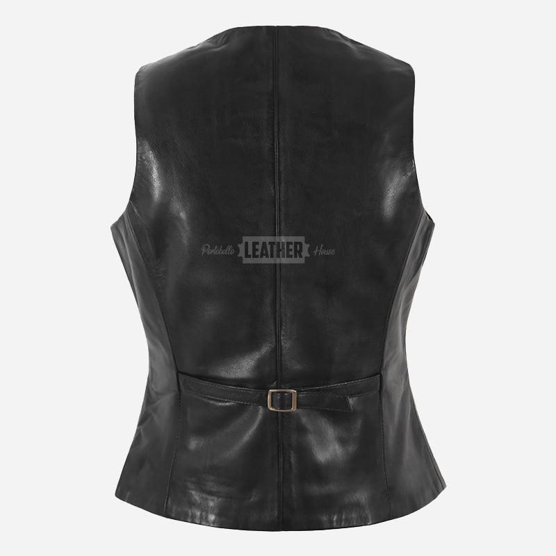 ISOLDE Women's Black Leather Waistcoat