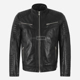 AZREN Men's Leather Biker Jacket Black