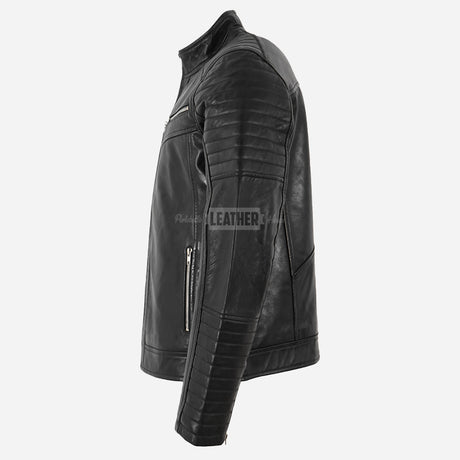 AZREN Men's Leather Biker Jacket Black