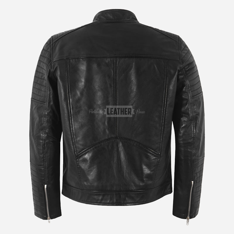 AZREN Men's Leather Biker Jacket Black