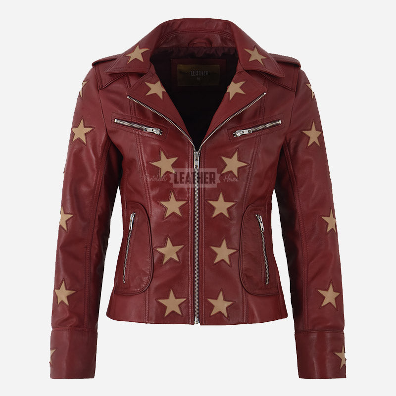 STELVIA Star Appliqué Leather Biker Jacket