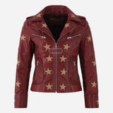 STELVIA Star Appliqué Leather Biker Jacket