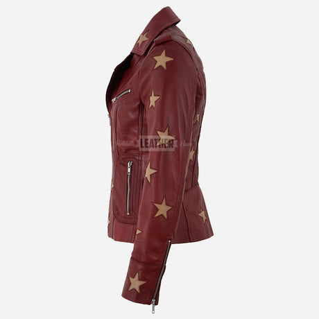STELVIA Star Appliqué Leather Biker Jacket