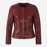 EMBERLYN Women's Collarless Leather Jacket