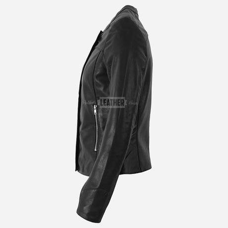 EMBERLYN Women's Collarless Leather Jacket