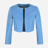 NOCTURNE Collarless Cropped Leather Jacket