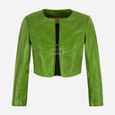NOCTURNE Collarless Cropped Leather Jacket
