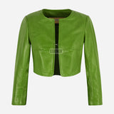 NOCTURNE Collarless Cropped Leather Jacket
