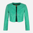 NOCTURNE Collarless Cropped Leather Jacket