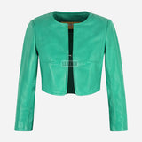 NOCTURNE Collarless Cropped Leather Jacket