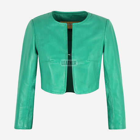 NOCTURNE Collarless Cropped Leather Jacket