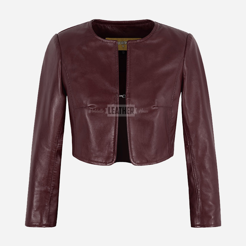 NOCTURNE Collarless Cropped Leather Jacket